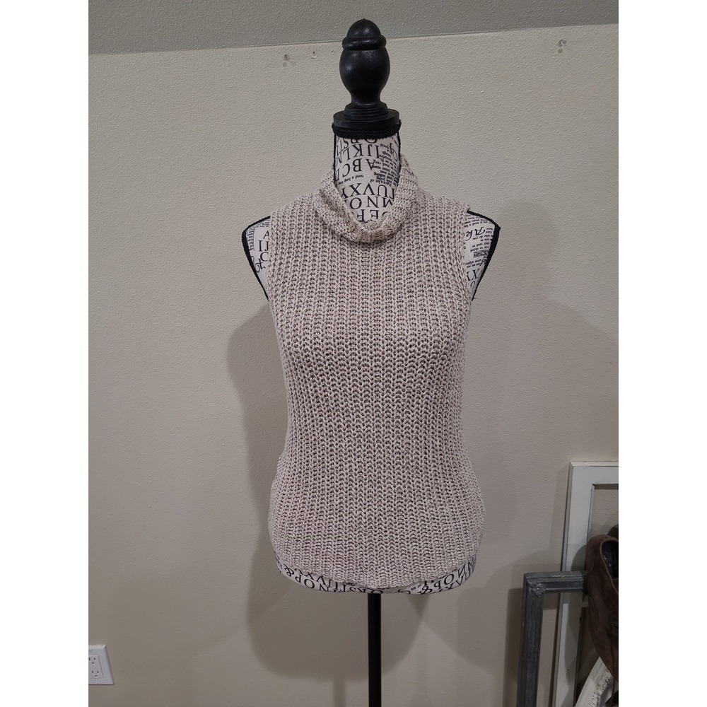 Sigrid‎ Olsen Linen Blend Chunky Knit Sleeveless  Taupe sweater Women SZ M